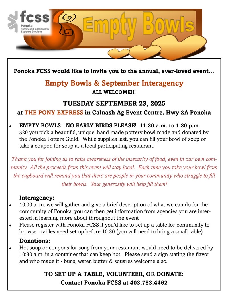 Empty Bowls and September Interagency - Ponoka Family and Community Support Services